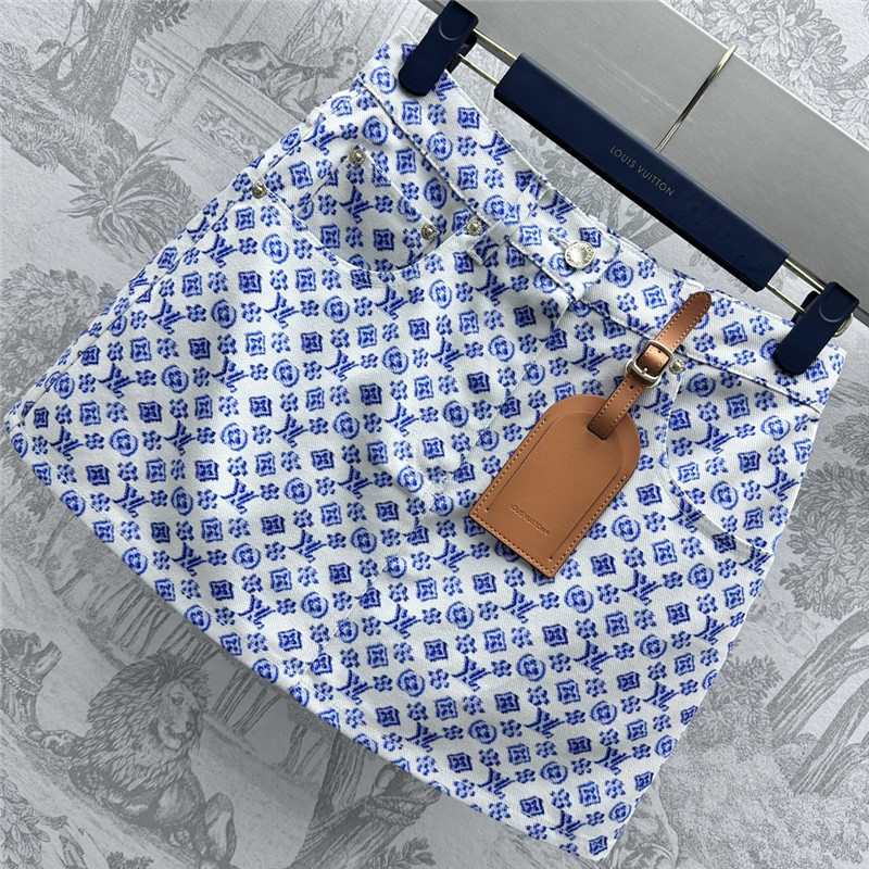 l0vis Vvtt0n lv printed leather brand denim skirt replica clothes