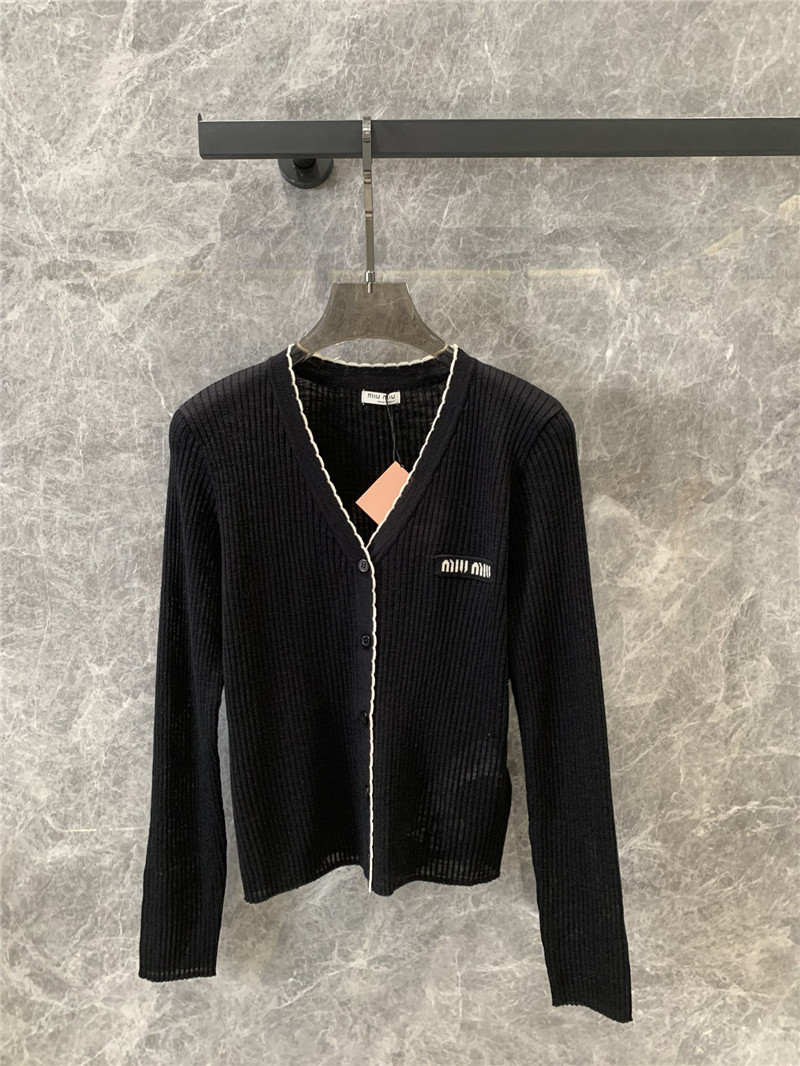 Miu Miu Logo V-Neck Cardigan in Black