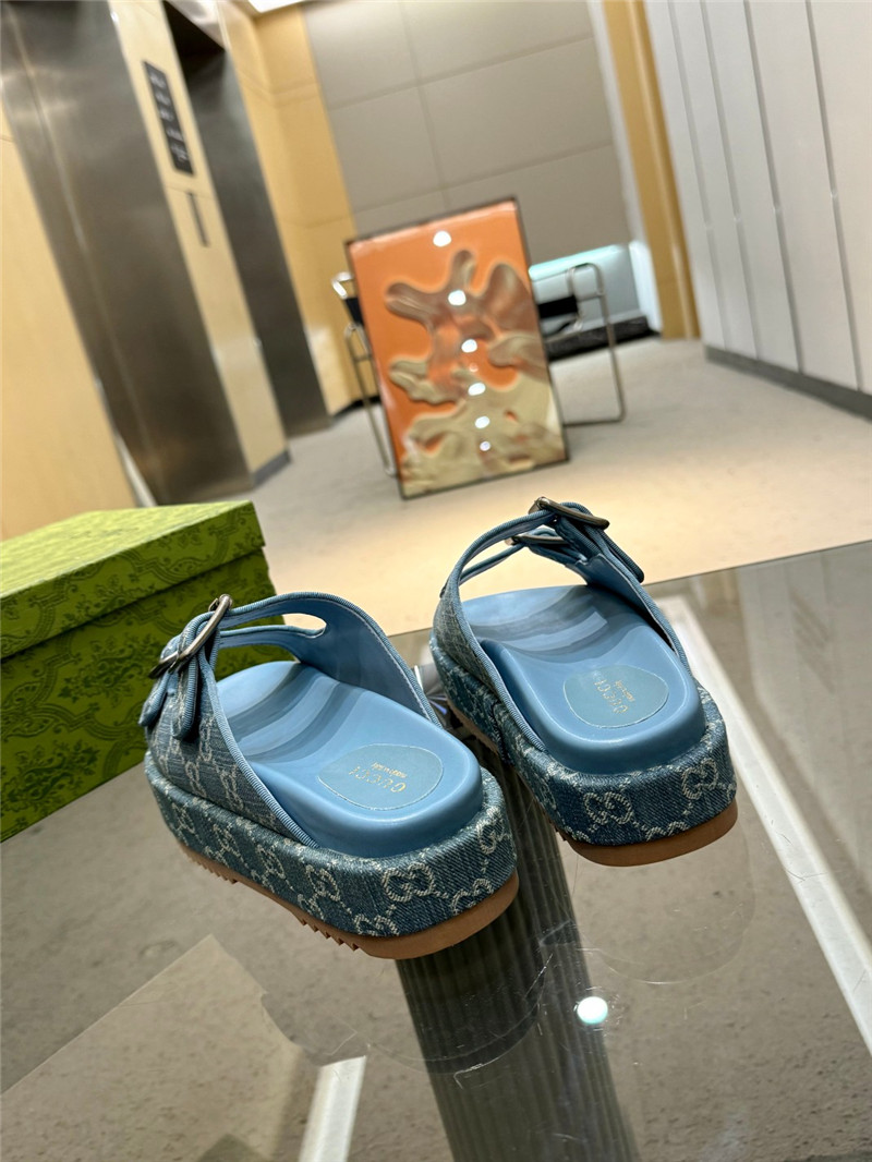 Gvc*1 platform strap sandals in blue oblique denim canvas
