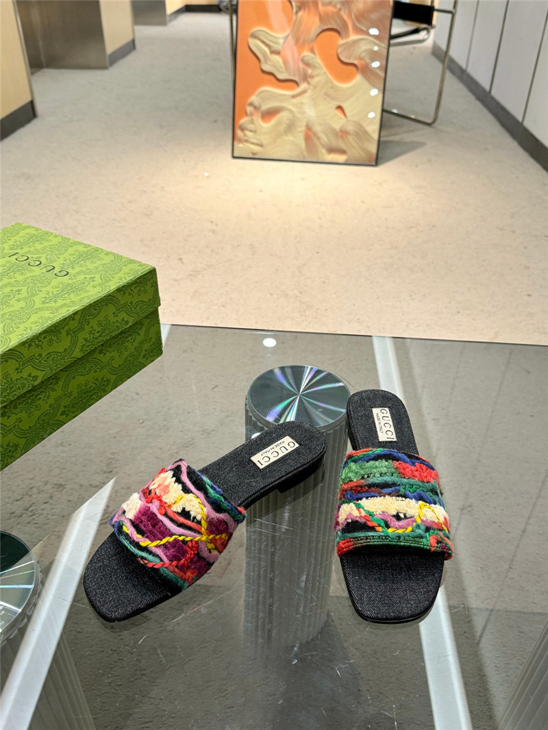 Gvc*1 floral embroidered slide sandals in black denim