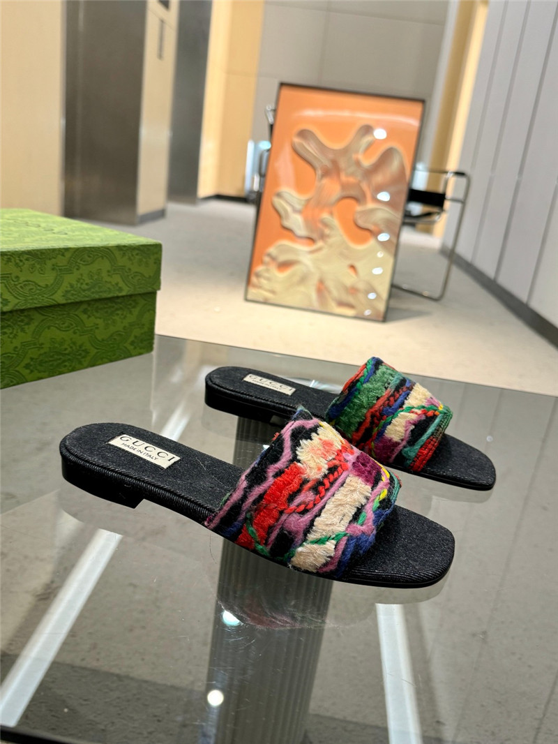 Gvc*1 floral embroidered slide sandals in black denim