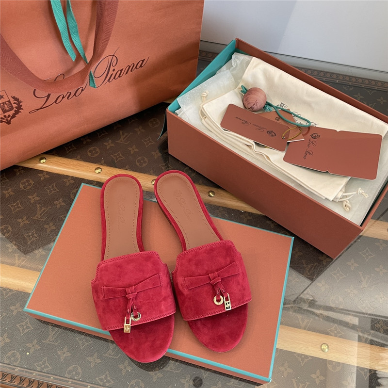 L0r0 P1ana summer charms flat sandals in camu fruit suede