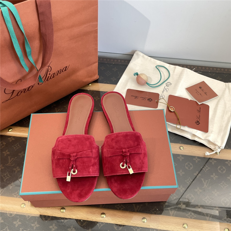 L0r0 P1ana summer charms flat sandals in camu fruit suede