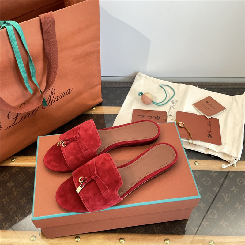 L0r0 P1ana summer charms flat sandals in camu fruit suede