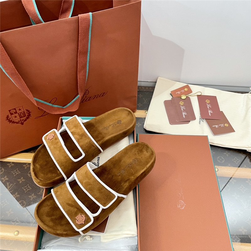 L0r0 P1ana waikiki slide sandals in brown suede