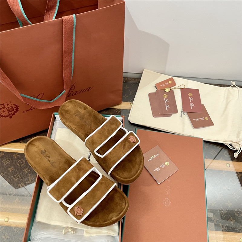 L0r0 P1ana waikiki slide sandals in brown suede