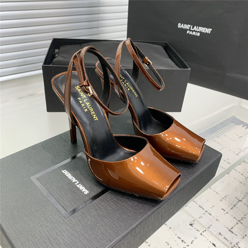 Sa1nt Lau*nt la scandale sandals in brown patent leather
