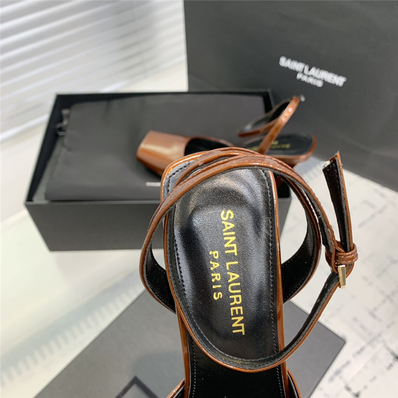 Sa1nt Lau*nt la scandale sandals in brown patent leather