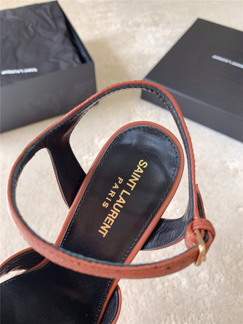 Sa1nt Lau*nt bianca platform sandals brown smooth leather