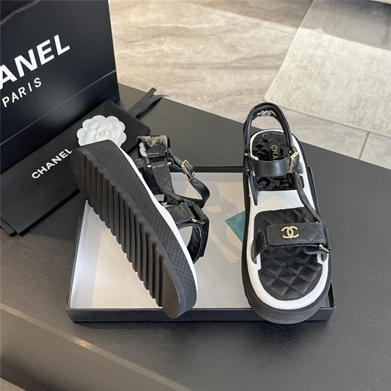 Ch**el quilted beach sandals black and white leather