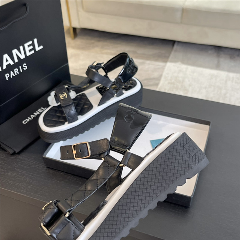 Ch**el quilted beach sandals black and white leather