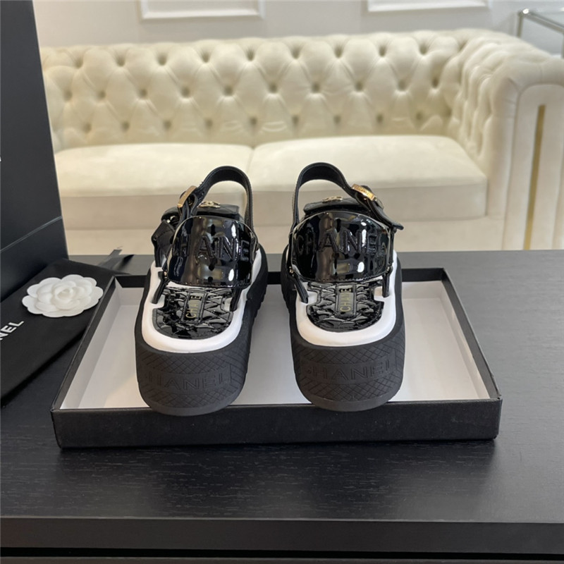 Ch**el quilted beach sandals black and white leather