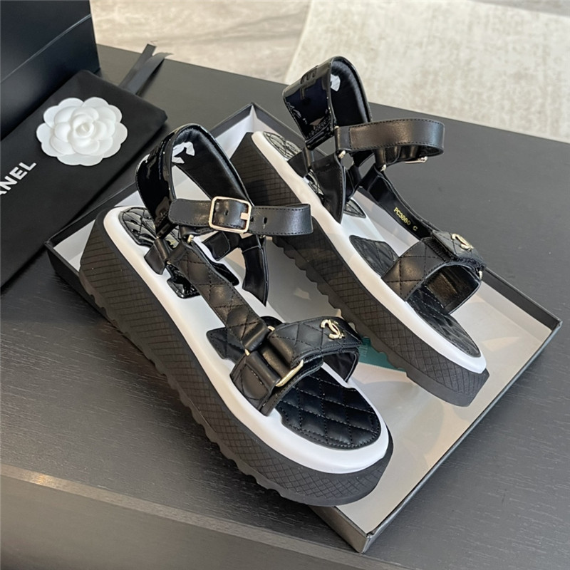 Ch**el quilted beach sandals black and white leather