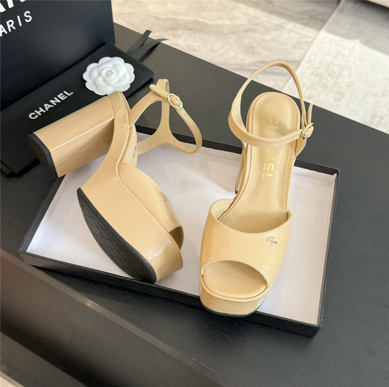 ch**el beige calfskin S*per heel platform sandals