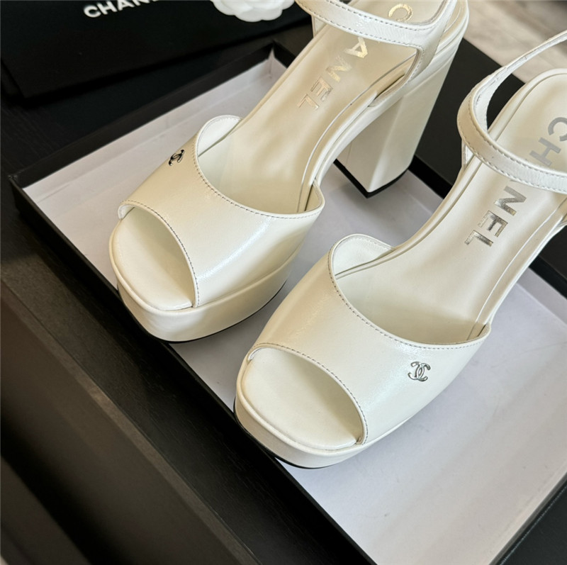 ch**el white calfskin S*per heel platform sandals