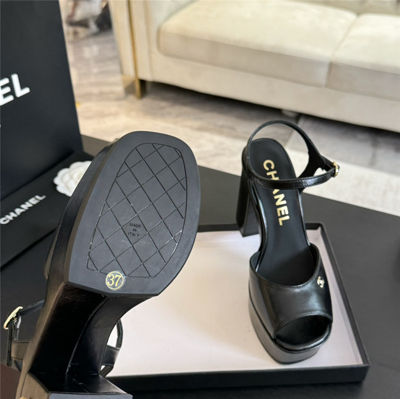 ch**el black calfskin S*per heel platform sandals