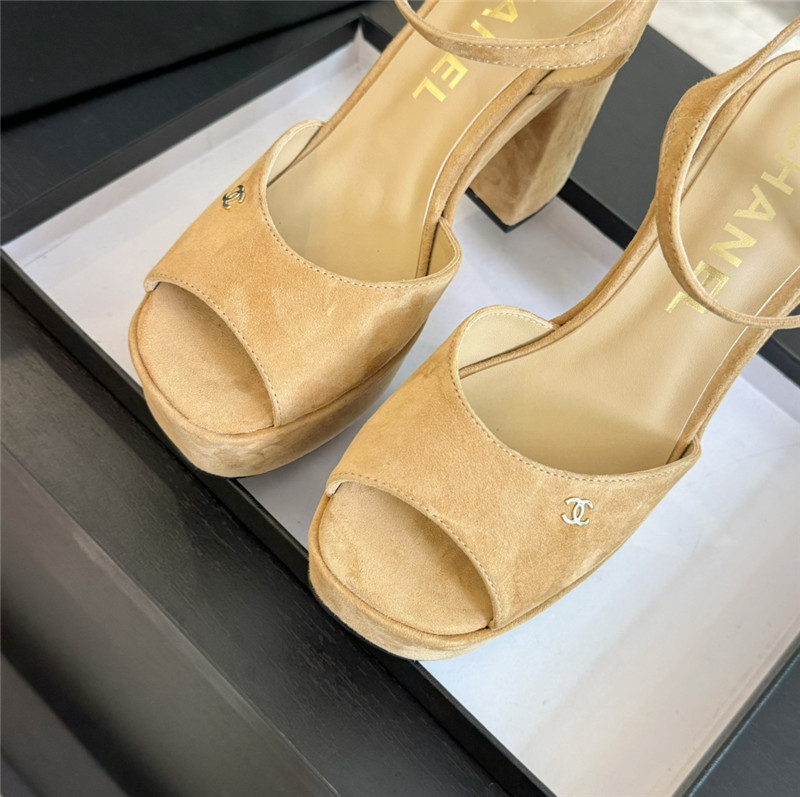 Ch**el beige wool wedge platform sandals