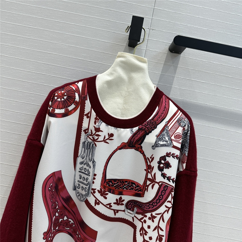 H**me5 saddle print pattern patchwork knitted top replica clothes