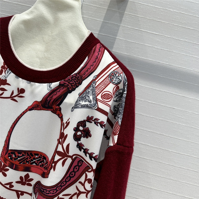 H**me5 saddle print pattern patchwork knitted top replica clothes