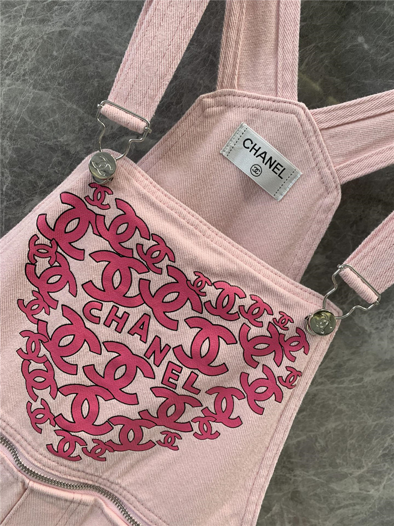 Ch**el love double c print denim overalls replica clothing
