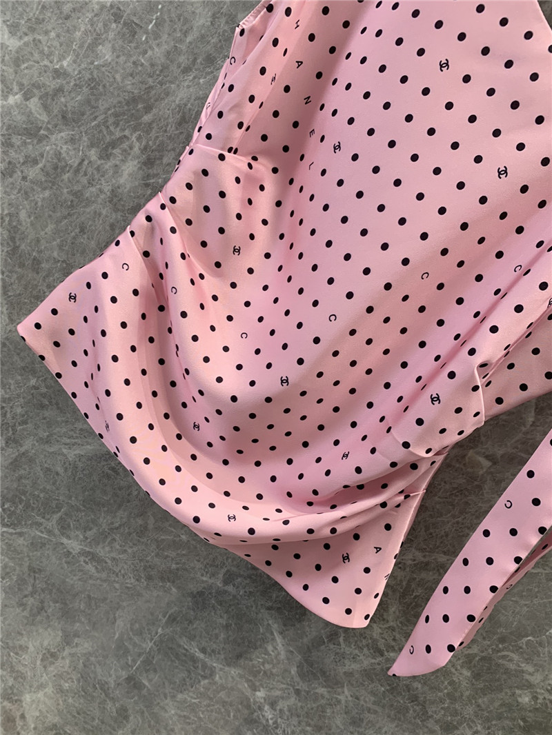 Ch**el pink polka dot off-shoulder strappy vest top replicas clothes