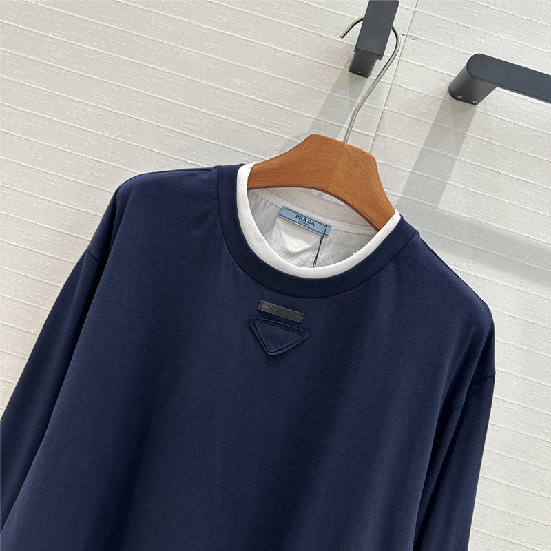 Pra*a contrast color patchwork long sleeve t replicas clothes