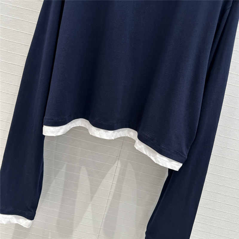 Pra*a contrast color patchwork long sleeve t replicas clothes