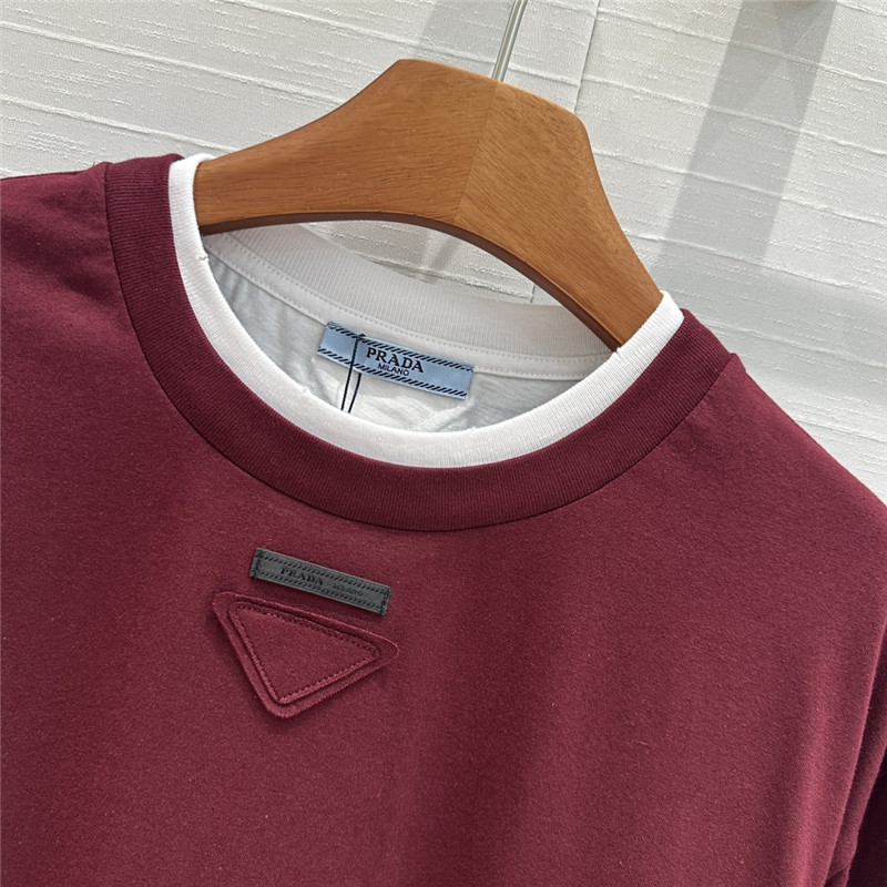 Pra*a contrast color patchwork long sleeve t replicas clothes