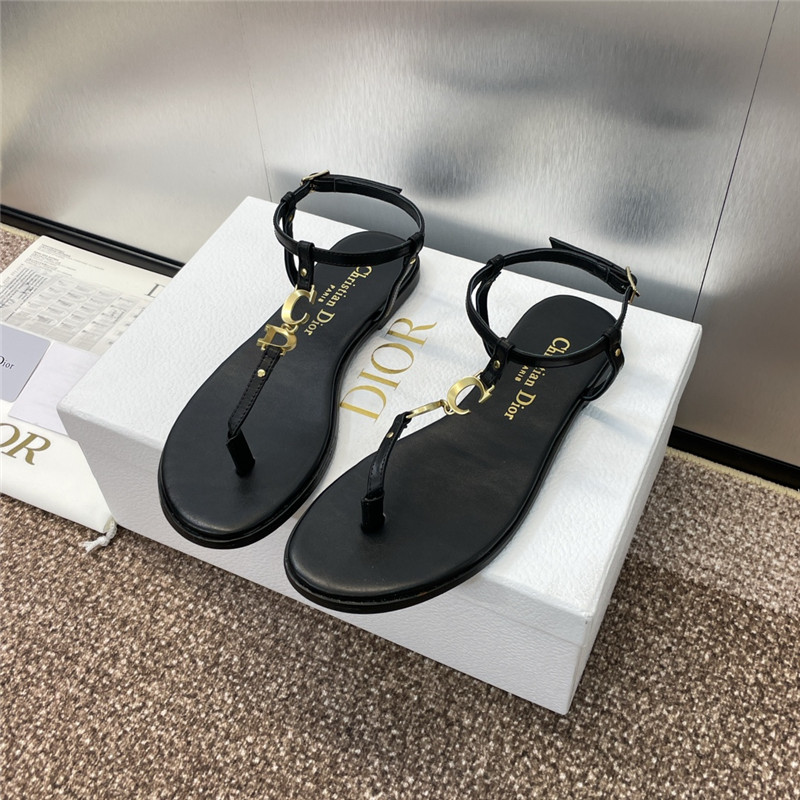 c’est D10r black calfskin thong sandals
