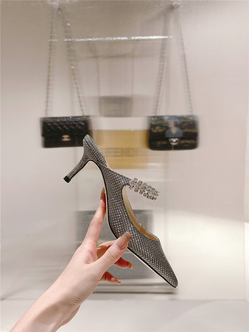 J1m*y Ch00 bing 100 grey glitter mules with crystal