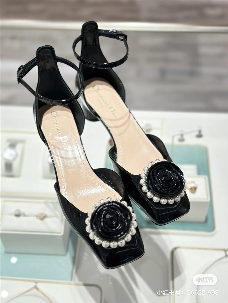 D10r black patent pearl rose ankle sandals