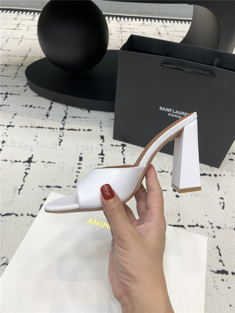 Amina Muaddi Brigitte White Leather Slippers