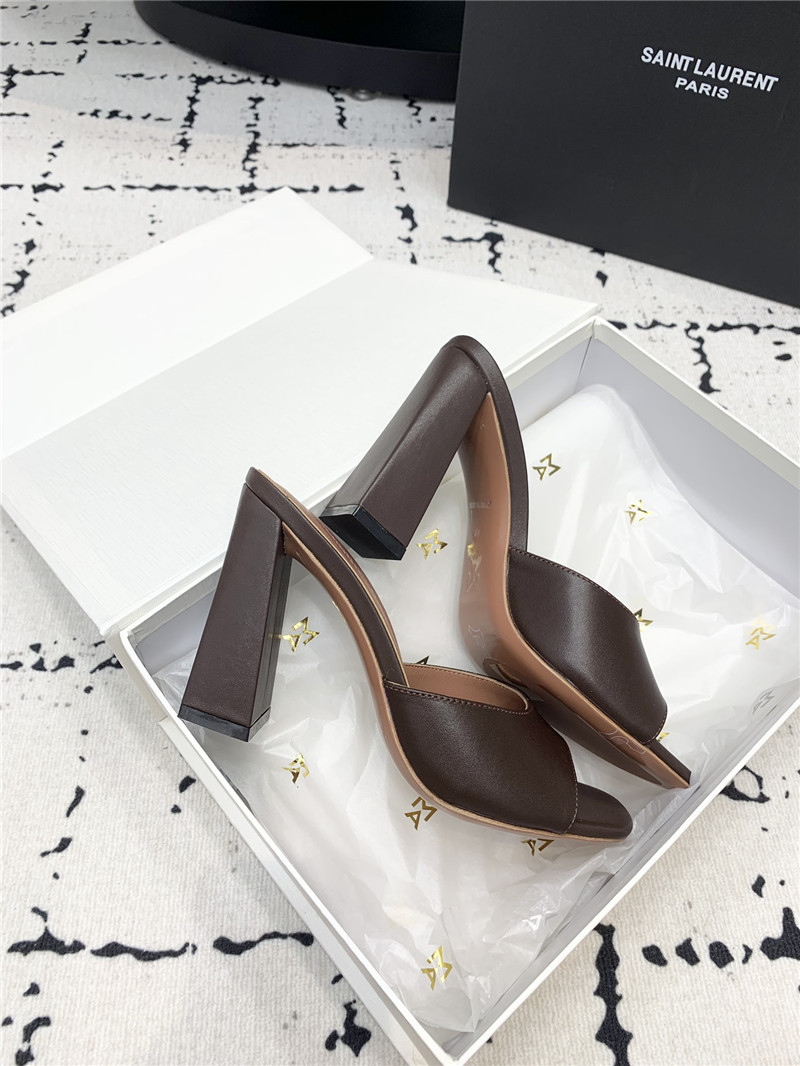 Amina Muaddi Brigitte Mocha Leather Slippers