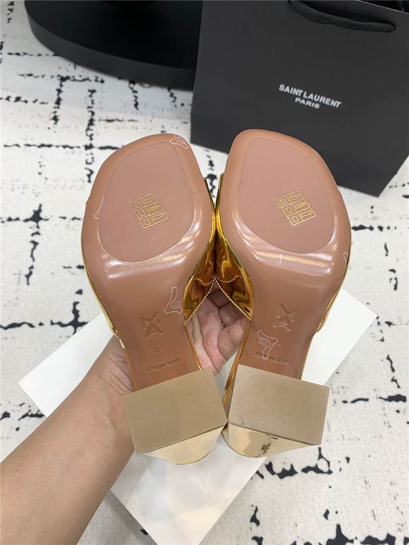 Amina Muaddi Brigitte Gold Mirror Block Heel Slippers