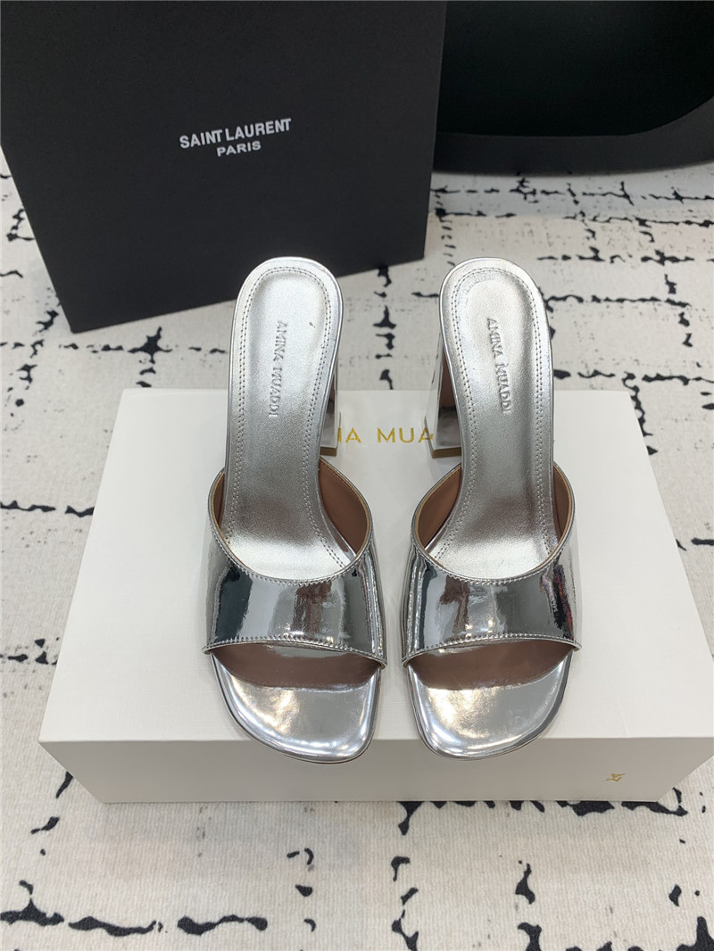 Amina Muaddi Brigitte Silver Mirror Slippers