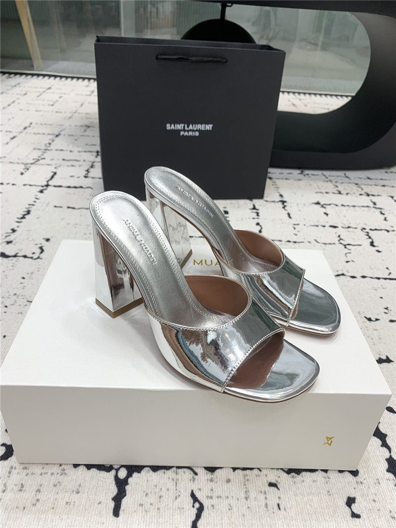 Amina Muaddi Brigitte Silver Mirror Slippers