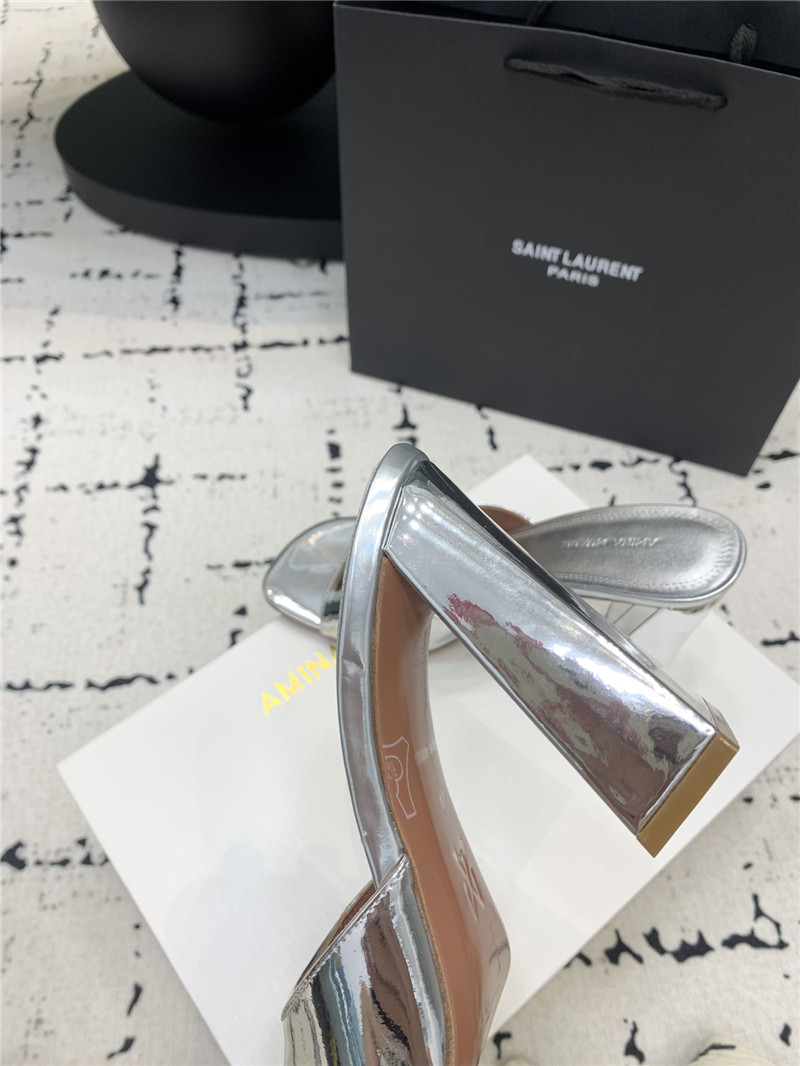 Amina Muaddi Brigitte Silver Mirror Slippers