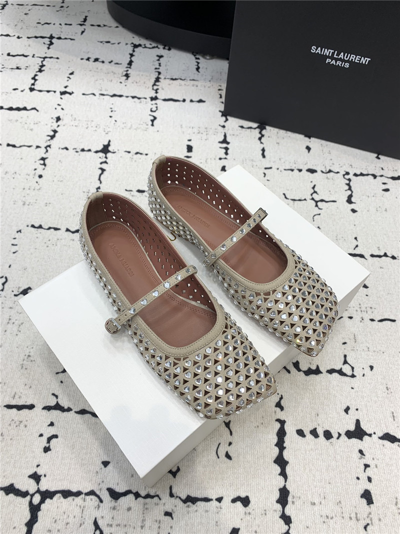 Amina Muaddi ANE Crystal Heart Flats Grey
