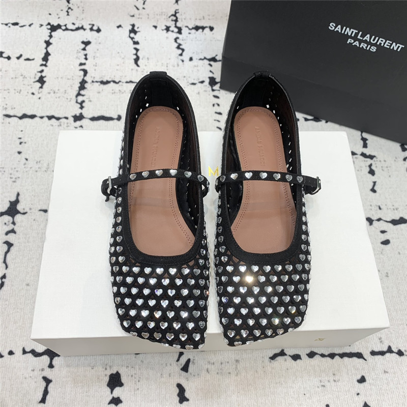 Amina Muaddi ANE Crystal Heart Flats Black