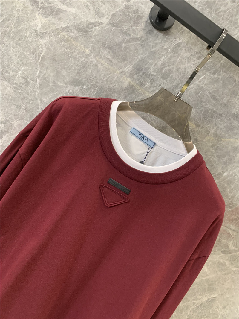 Pra*a contrast color long sleeve t-shirt replica d&g clothing