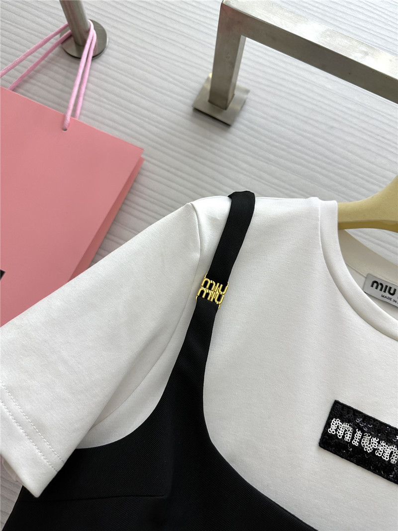 M1um1u fake two piece stitching design dress replica designer clothes