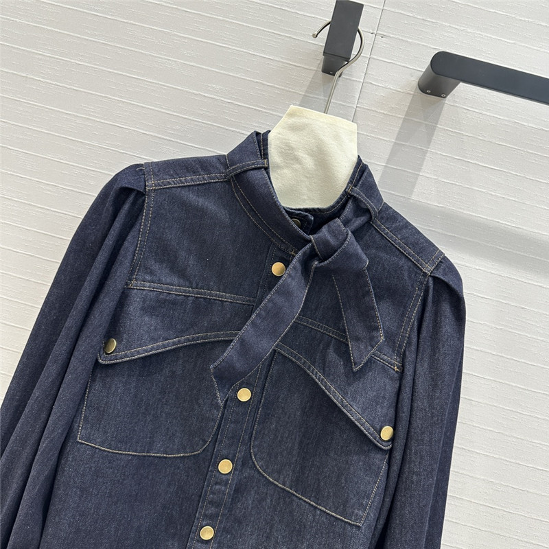Zimm gold button tie stand collar denim shirt replica d&g clothing