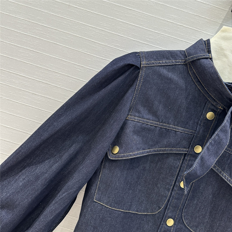 Zimm gold button tie stand collar denim shirt replica d&g clothing
