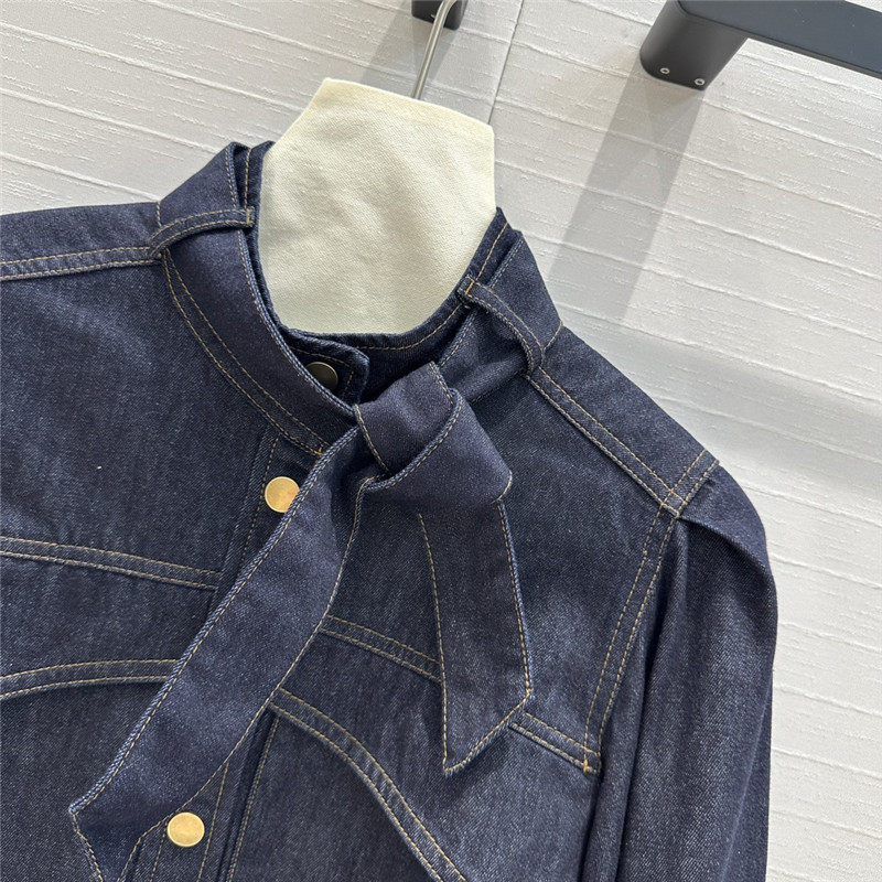 Zimm gold button tie stand collar denim shirt replica d&g clothing