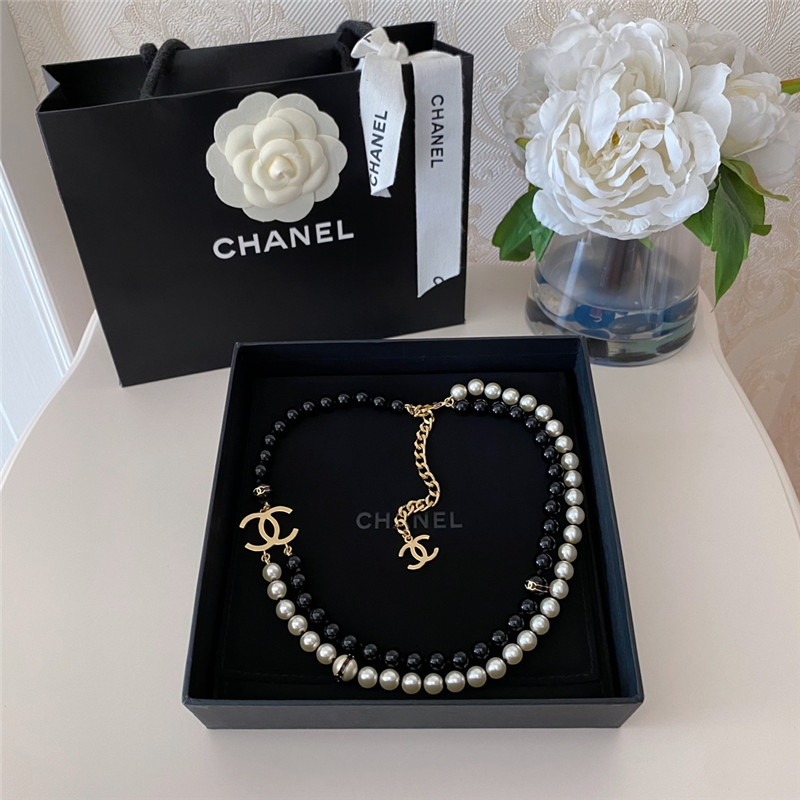 Ch**el double black and white bead necklace