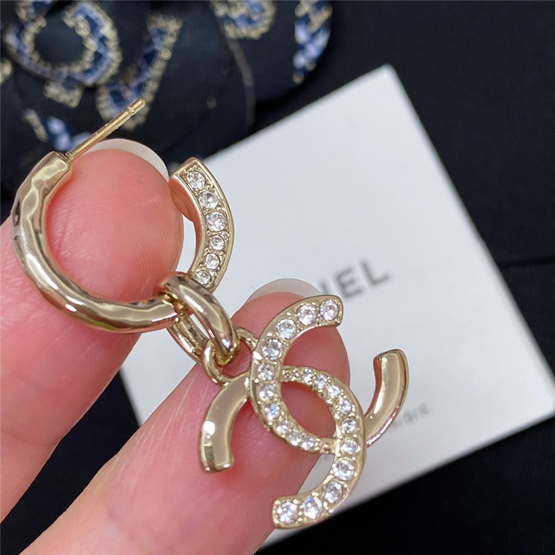 Ch**el gold double c rhinestone double earrings