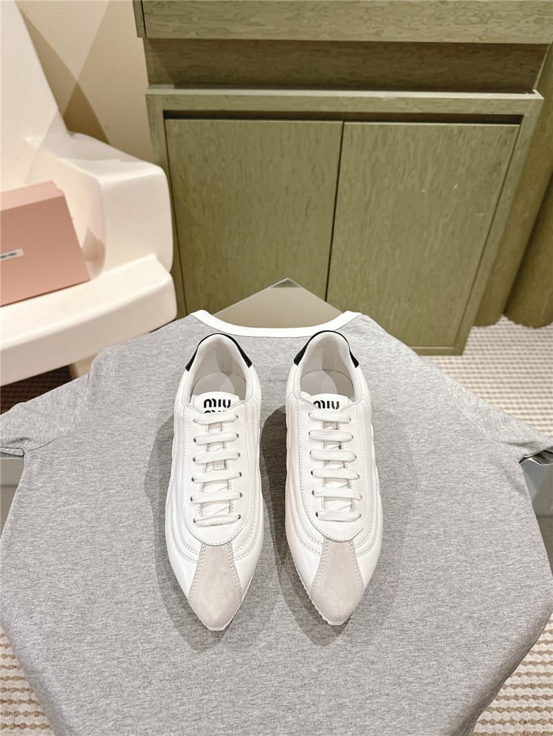 Miu Miu Point Toe Quilted Leather Sneakers in White