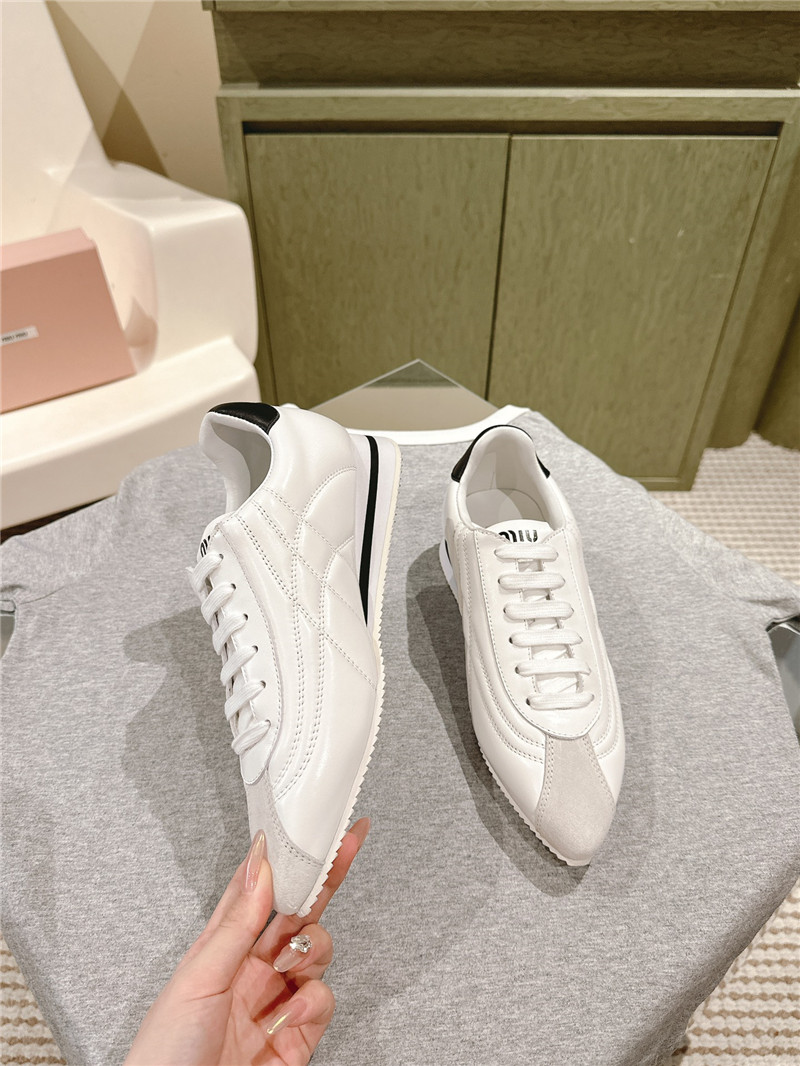 Miu Miu Point Toe Quilted Leather Sneakers in White
