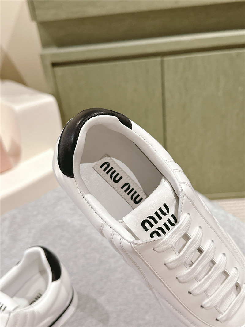 Miu Miu Point Toe Quilted Leather Sneakers in White