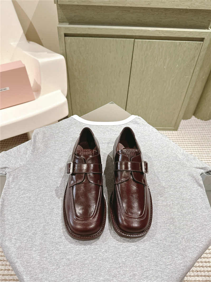 Miu Miu Dark Brown Leather Shoes with Buckle
